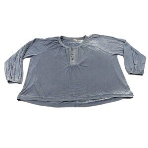 We The Free People Boho Blue Acadia Shirt Womens Long Sleeve V Neck Henley Sz M